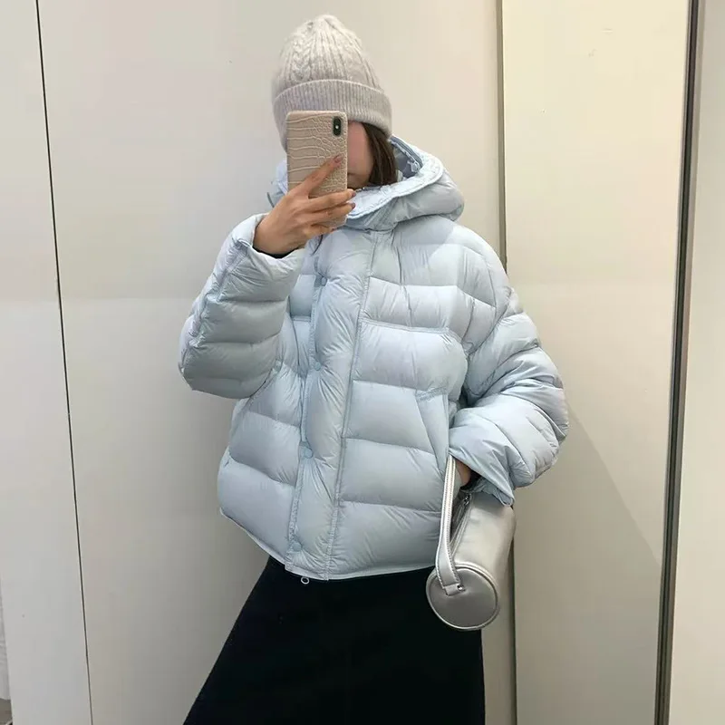 UMI MAO Hooded 90% White Duck Down Ribbed Down Jacket For Women Winter Fashion Design With A Bud-shaped Hood Thickened Puffer