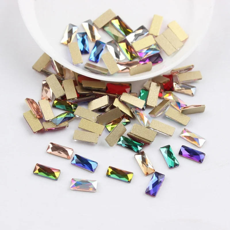 Strass à fond plat à coller en forme de rectangle 3x7mm, accessoires en verre, matériaux de bricolage pour ongles, chaussures, sacs, vêtements, peau
