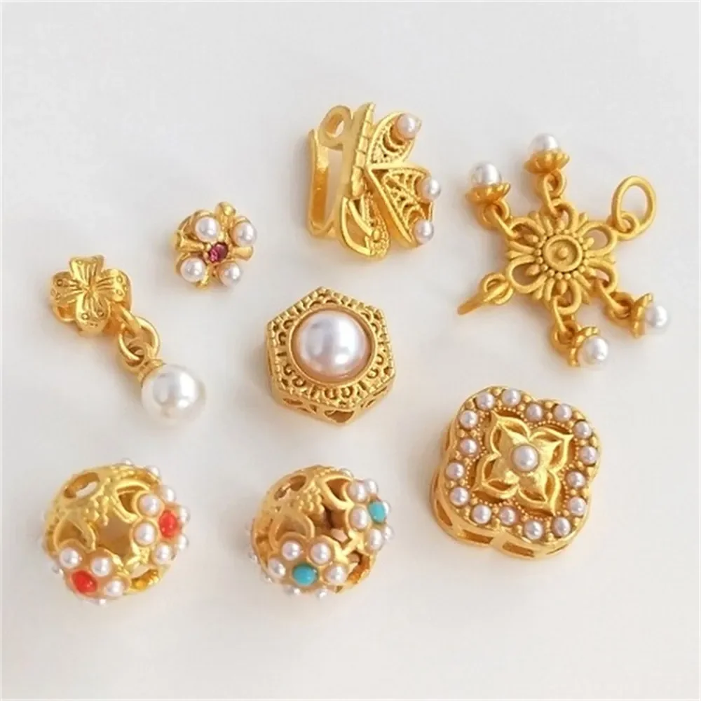 

Sand Gold Inlaid Pearl DIY Handmade Beaded Accessories Transportation Beads Flower Balls Pendants Ornaments Charms Pendants K430