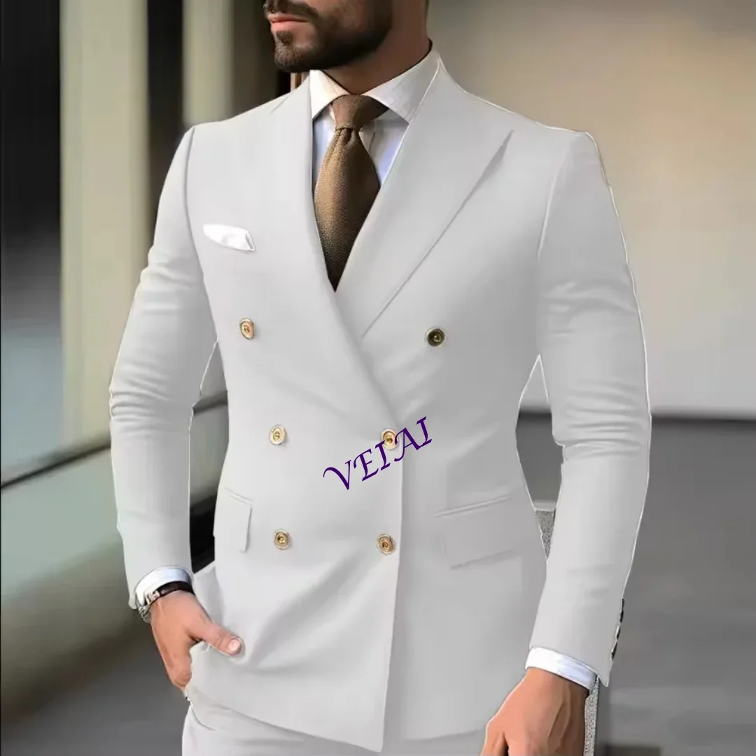 

Высококачественный мужской костюм из двух предметов по индивидуальному заказу, костюм, длинные брюки, приталенное свадебное платье жениха, двубортный дизайнерский комплект