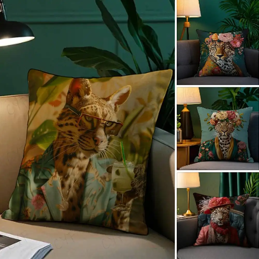 

European Fashion Leopard Pillow Case Custom Printed Brushed Fleece Pillow, Baby Skin-Touch, Eco-Friendly Dye-Sublimation Cushion