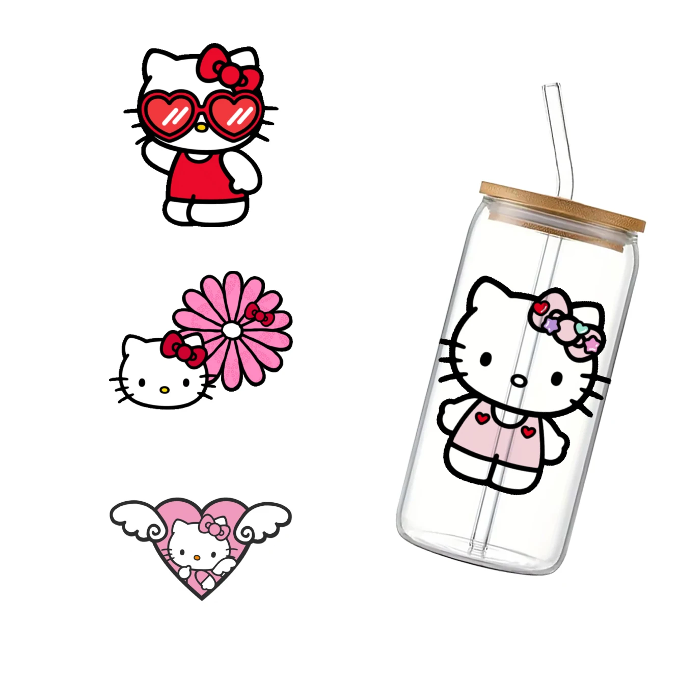 Hello Kitty Sanrio Valentine's Day 11x11cm Cartoon Cup Wrap Sticker 16oz UV DTF Waterproof Sticker for Party Gift Decals Laptop