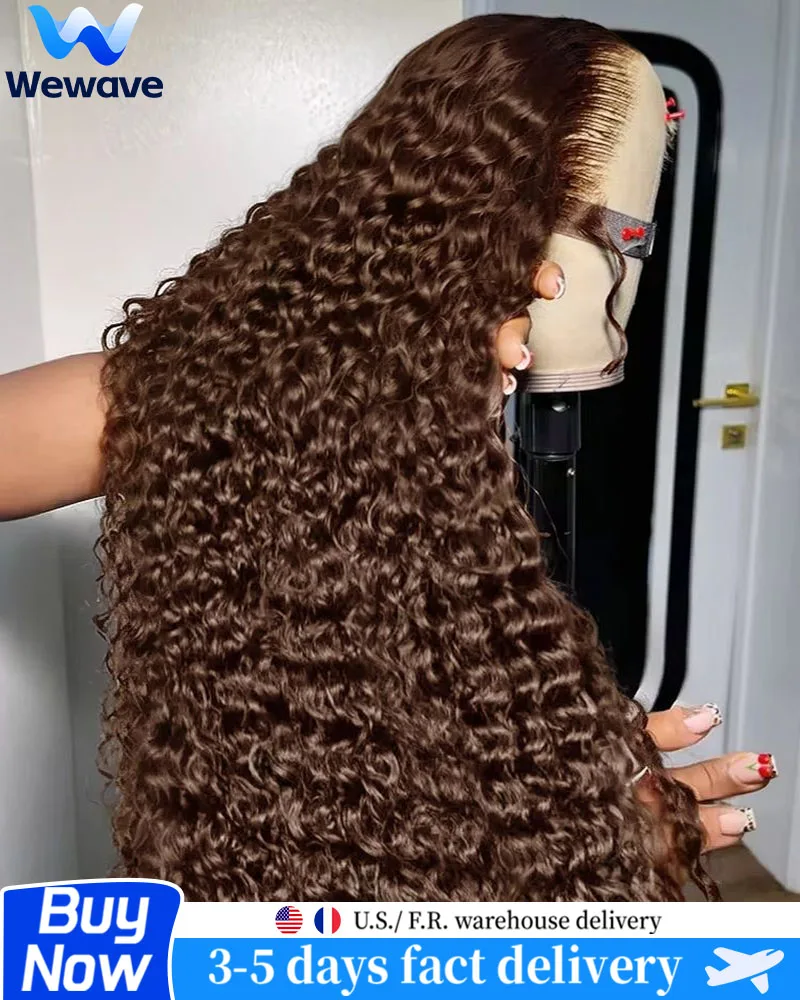 

Wewave Brown Human Hair Wig Curly Wig Water Wave Deep Wave HD Lace Wig 13x6 Human Hair Baby Hair Pre Plucked 200% Density