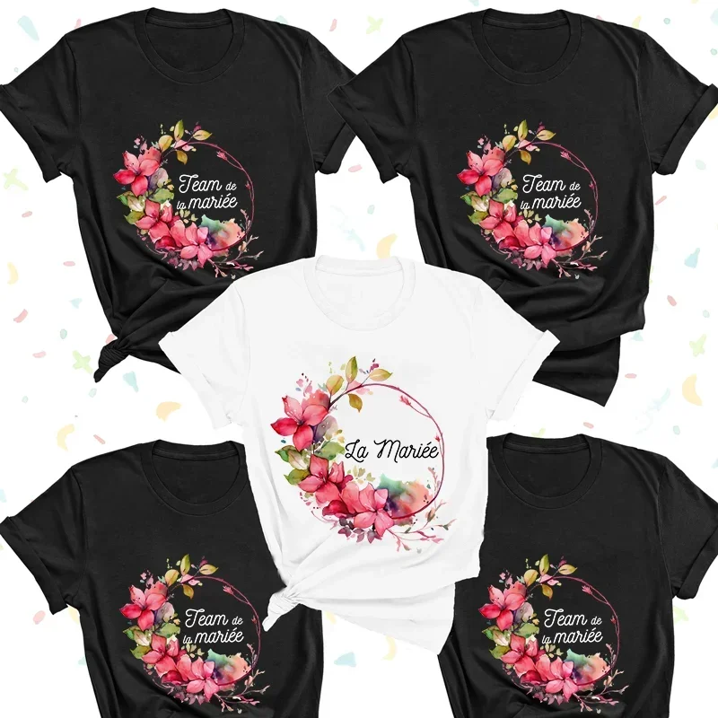 Women Bachelorette Party T-shirts La Mariee Team Bride T-shirt 2024 New High Quality Pure Cotton Short Sleeves