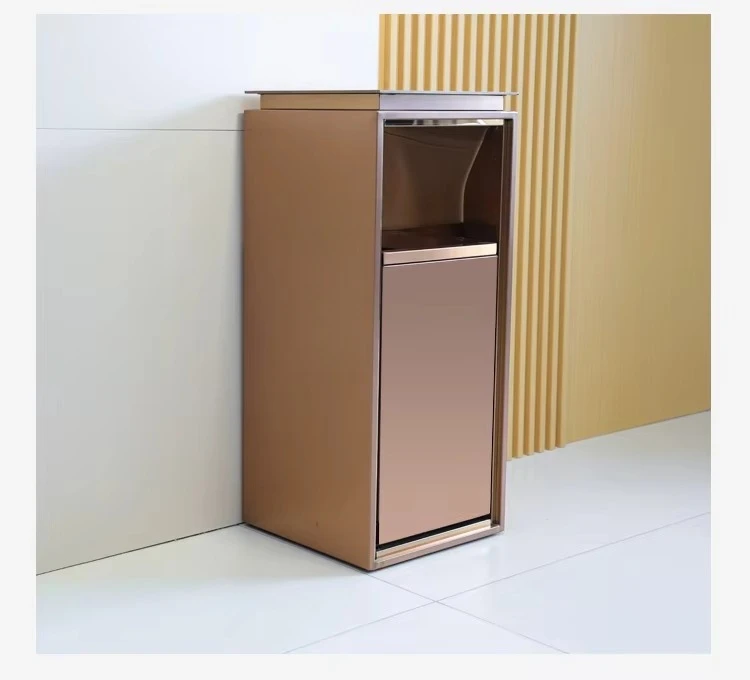 Indoor gold trash can, stainless steel trash can, household 30-liter three-compartment recycling bin