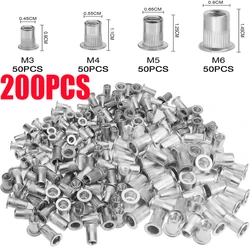 200Pcs Rivet Nuts Set Threaded Insert Nutsert Cap Flat Head Rivet Nuts Aluminum Rivetnuts Blind Assortment Kit M3 M4 M5 M6
