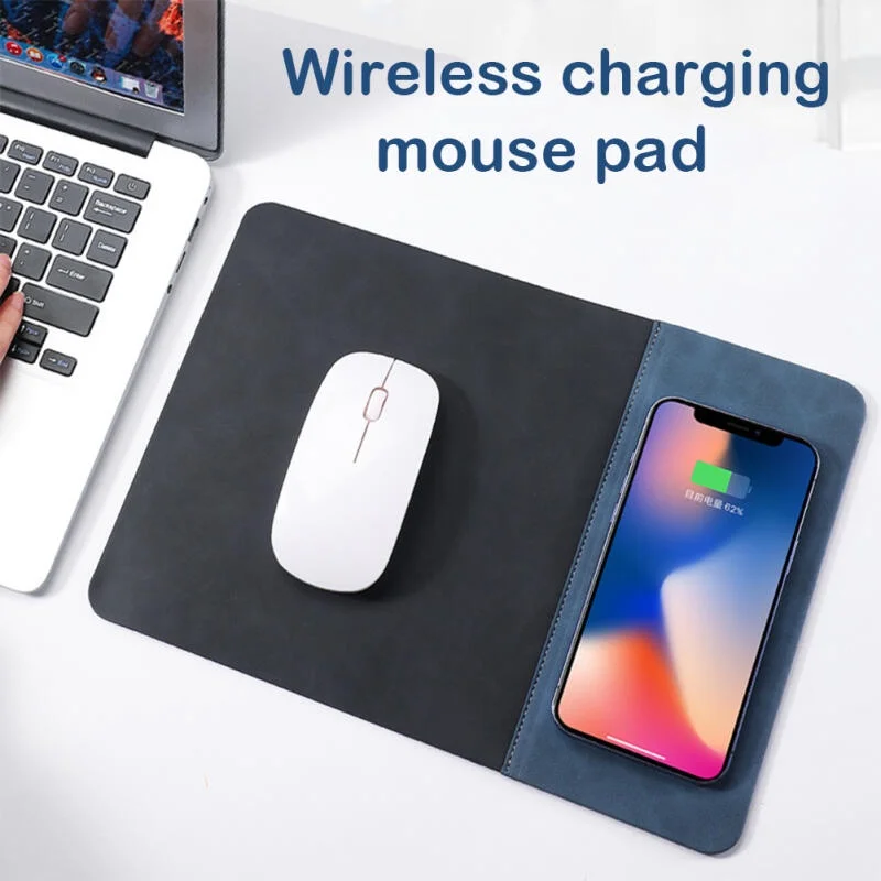 Mouse Pad with 15W Phone Wireless Fast Chargers 2 in 1 PU Leather Charging Mouse Mat for PC Computer Laptops Office Accessories