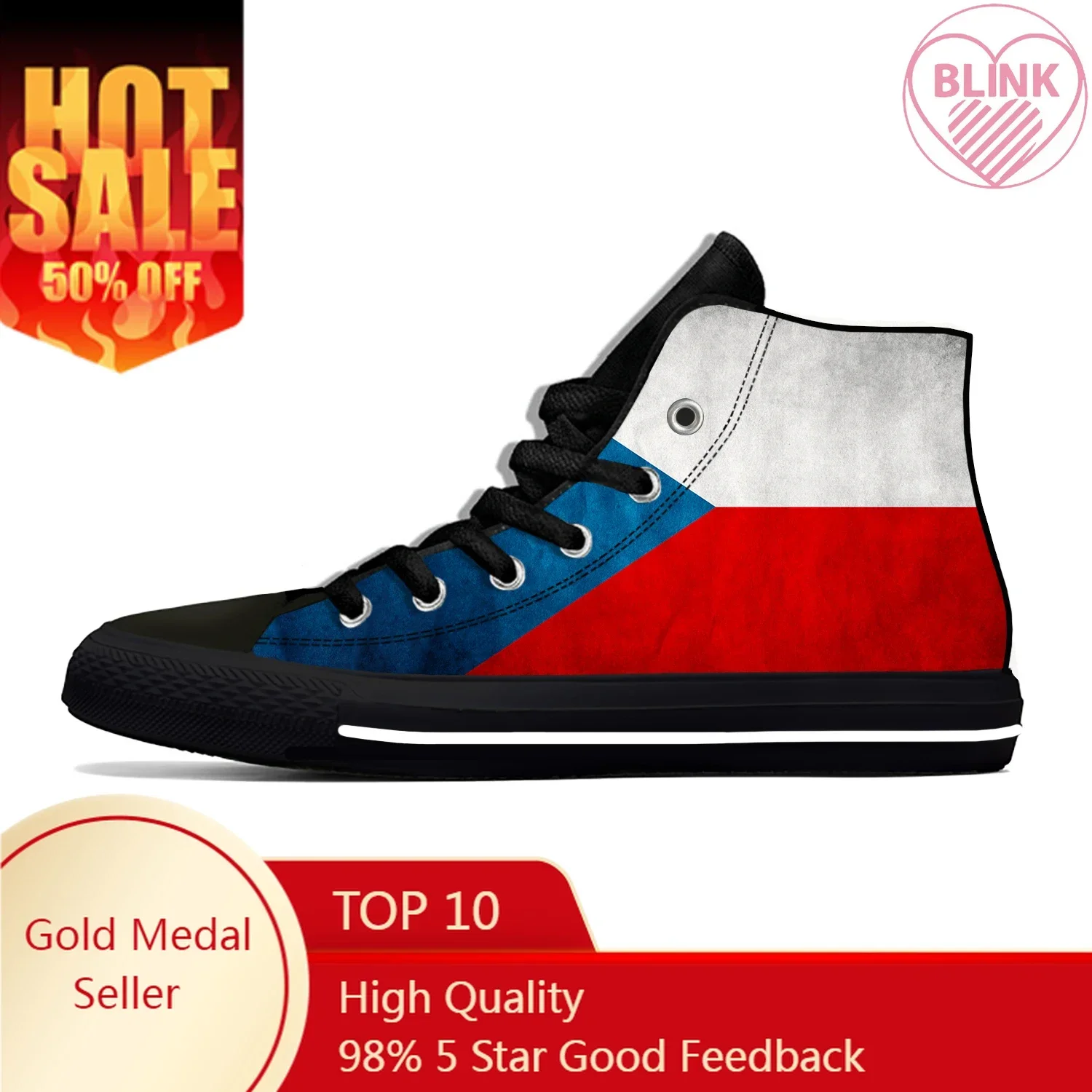 

Czech Republic Flag Patriotic Pride Funny Fashion Casual Cloth Shoes High Top Lightweight Breathable 3D Print Men Women Sneakers