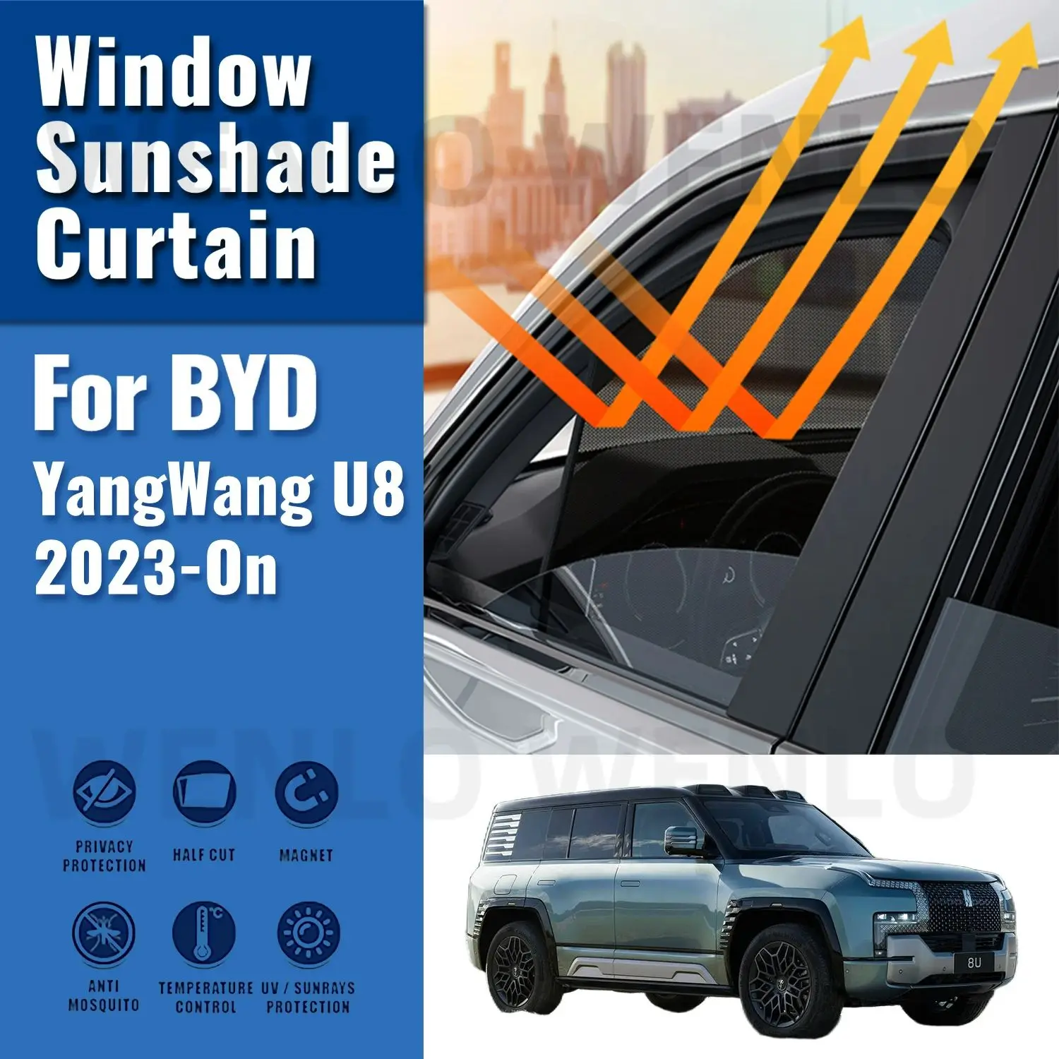 

For BYD YangWang U8 2024 2023 Front Windshield Frame Curtain Magnetic Car Sunshade Shield Rear Side Window Sun Shade Visor