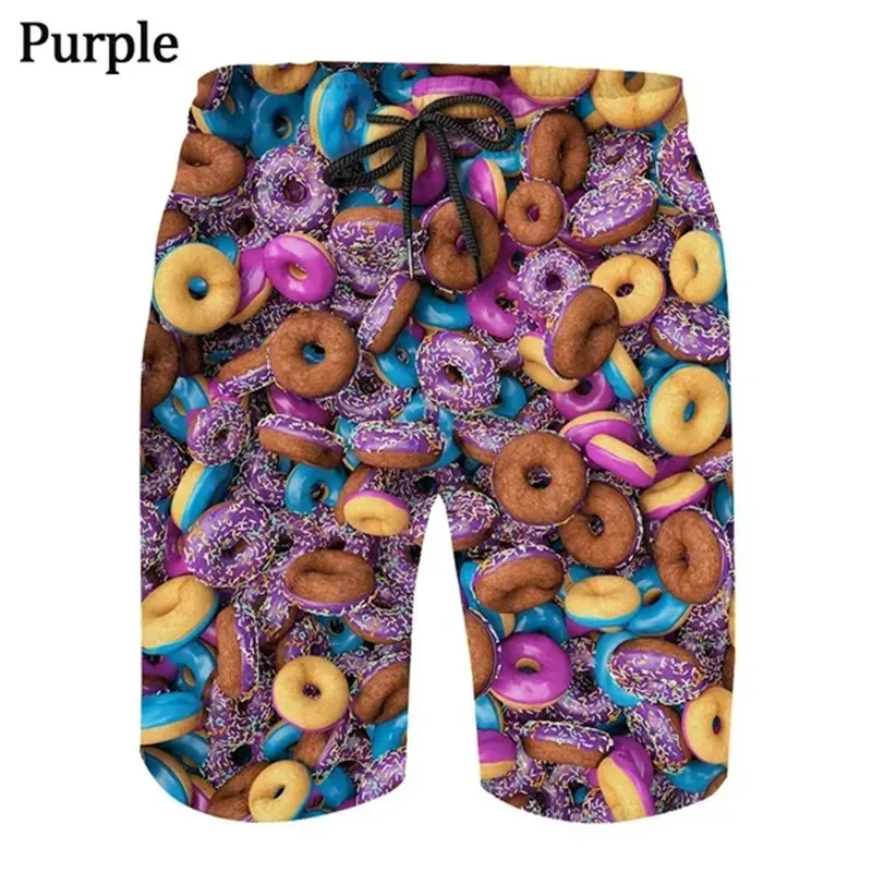 Pantalones cortos de playa con estampado 3D de donuts para niños, bañadores con estampado de donuts y flores, moda de verano, Harajujku