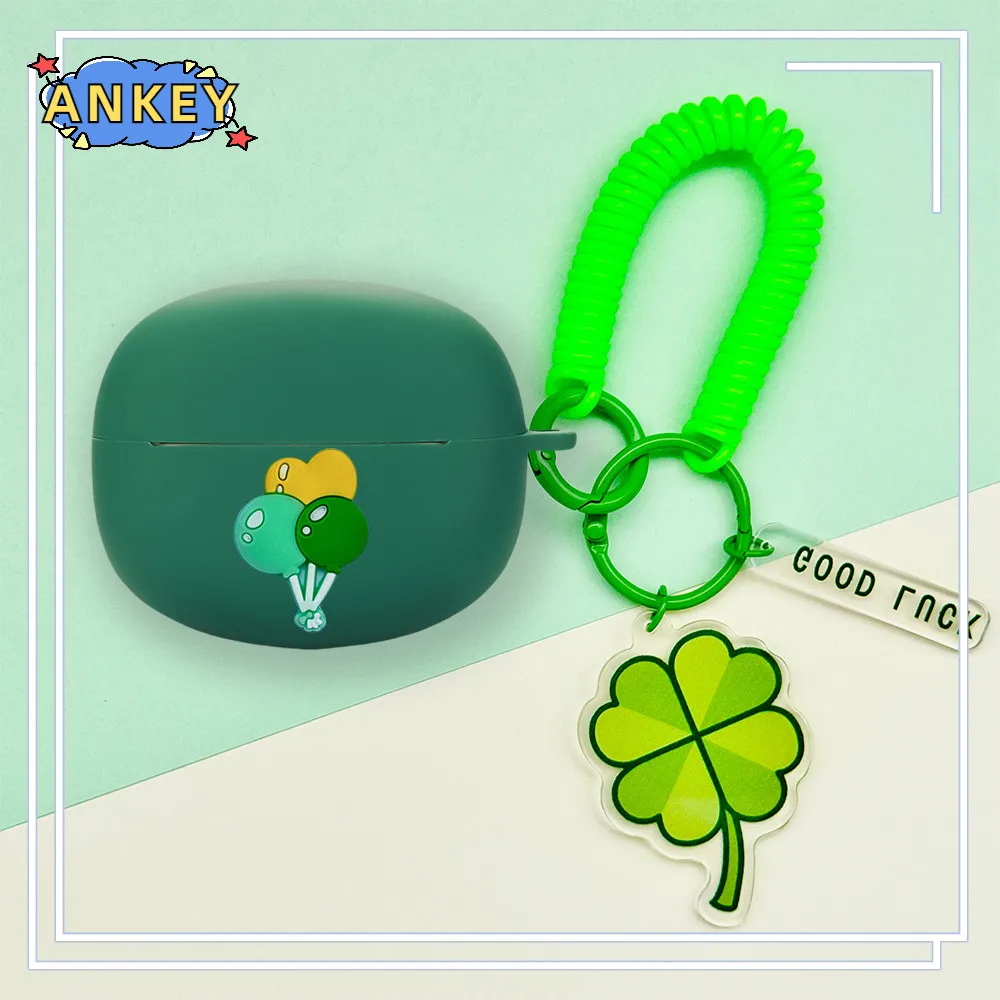Compatible with Baseus Bowie MC2 Air Bluetooth Earphones Silicone Protective Case with Cute Geometric Animal Keychain