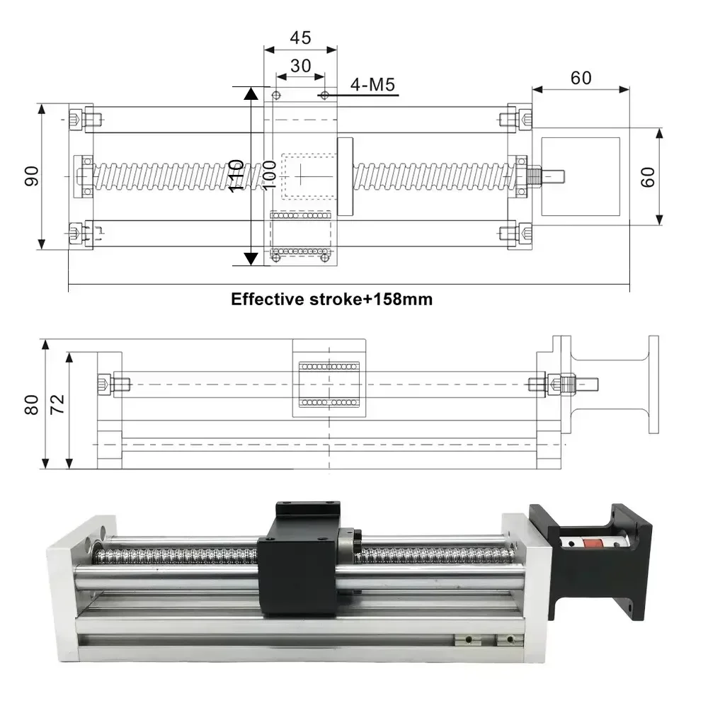 Nema23 Motor Sliding Table Kit Width110mm Load 60KG Linear Guide Rail Optical Axis Slide Stage SFU1605 Aluminum Slide Table