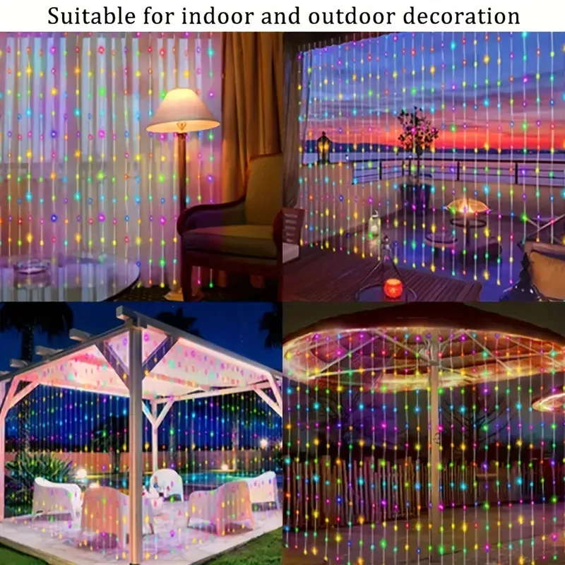 Imagem -06 - Solar Curtain String Lights Outdoor String Lightswaterfall Led Lights8 Modos Jardim Varanda Pátio Wall Decor Camping