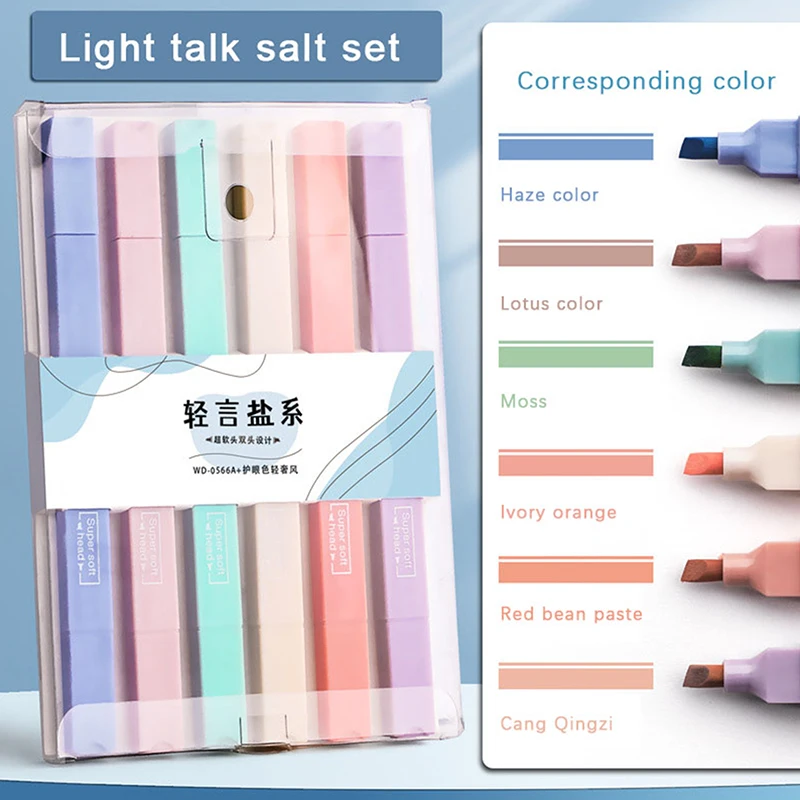 ปากกาเน้นข้อความสุดน่ารัก6ชิ้น/เซ็ตแสงไฟสีไดอารี่แบบทำมืออัลบัมไดอารีเครื่องเขียนสำหรับนักเรียนมัธยมปลายอุปกรณ์สำนักงาน