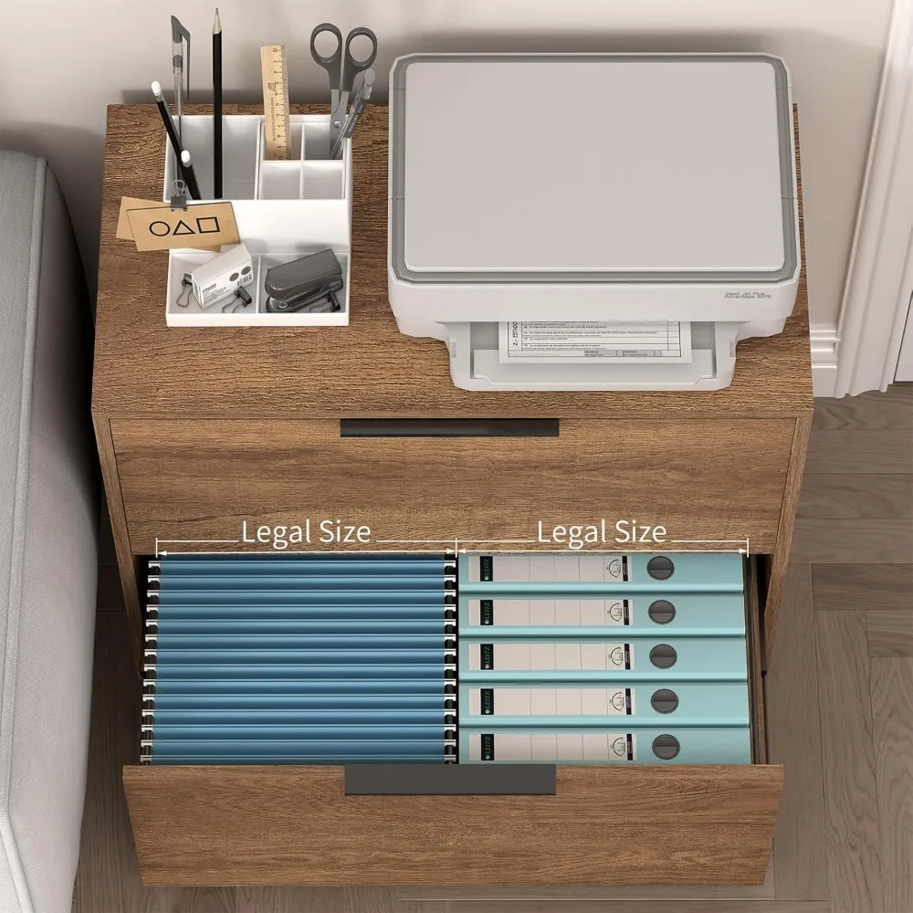 خزانة ملفات جانبية خشبية، خزائن ملفات ذات درجين للمكتب المنزلي، خزائن ملفات خشبية كبيرة بمقبض معدني للحروف Si #5