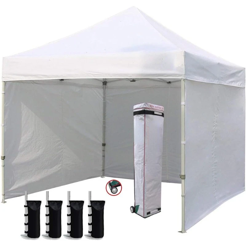 

USA 10'x10' Pop-up Canopy Tent Commercial Instant Canopies with 4 Removable Zipper End Side Walls and Roller Bag, Bonus 4