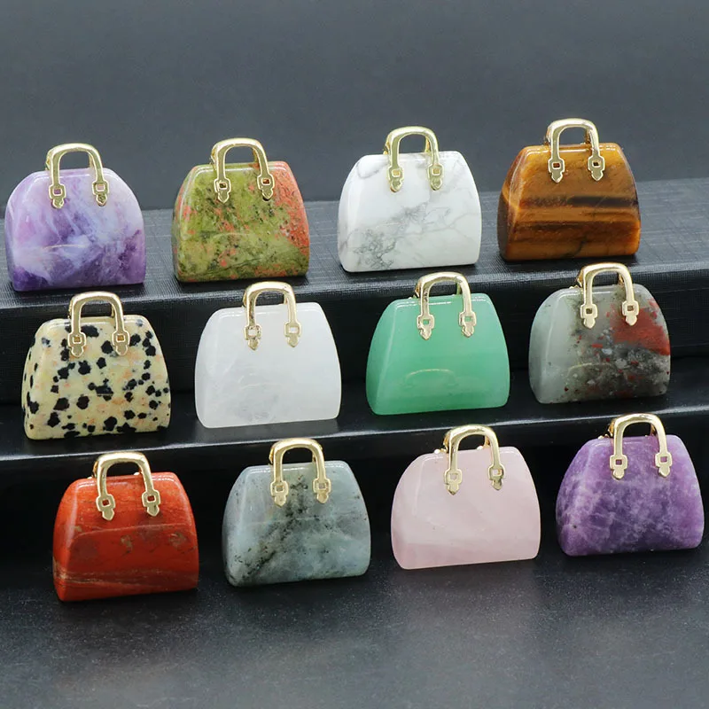 1pc 25x28mm Handbag Shape Pendant Natural Stone Crystal Agate Quartz Charms for Jewelry Making DIY Necklace Earrings Accessories