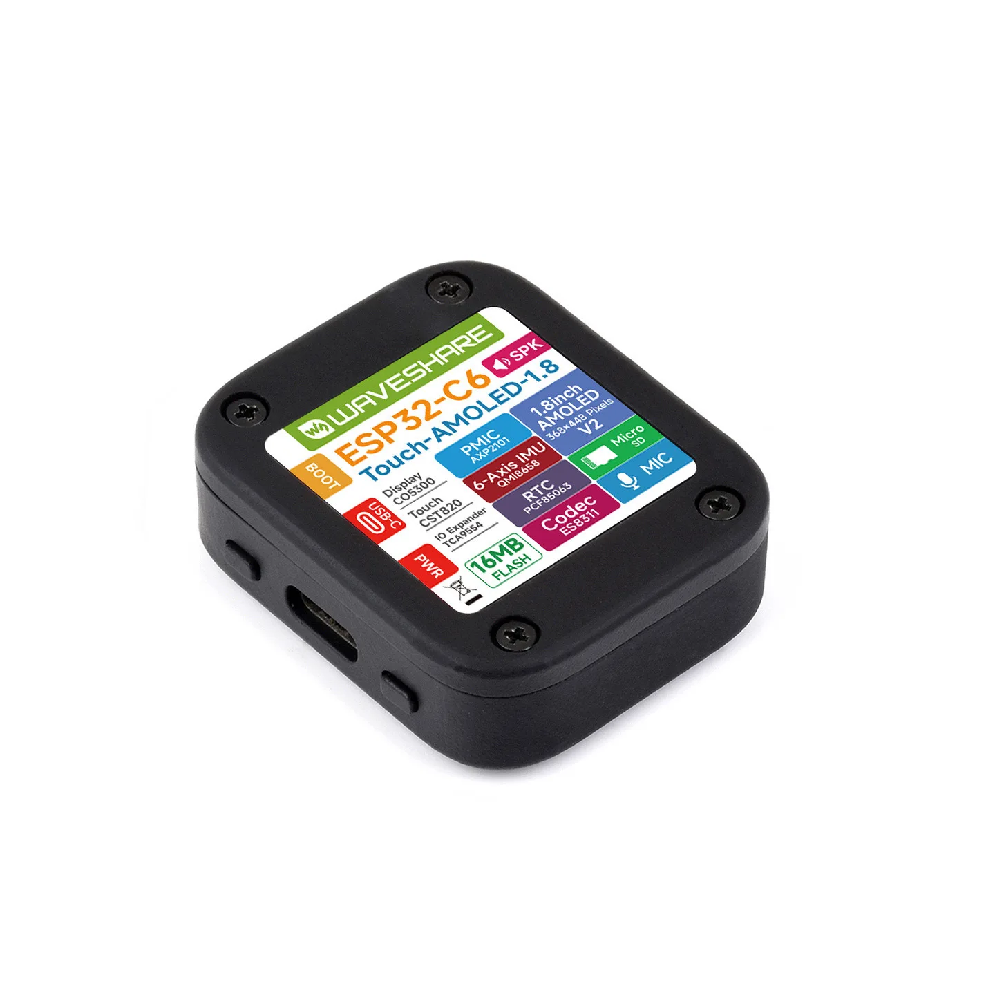 ESP32-C6 1.8-Inch AMOLED Touchscreen Development Board with WiFi 6, BLE 5, Audio, IMU, RTC, MicroSD and AI Voice Support