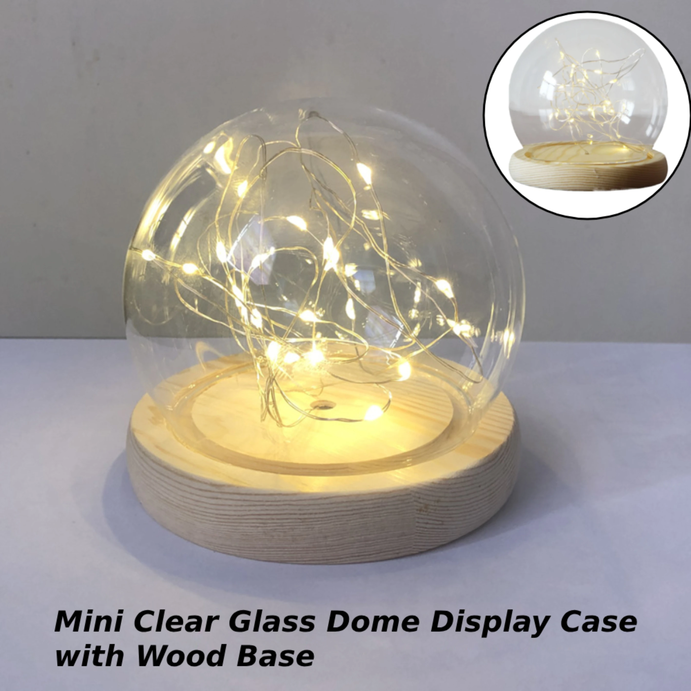 Mini Clear Glass Dome Display Case with Wood Base for Home Ornament Decor Ball Light Holder Cover Small Terrarium DIY