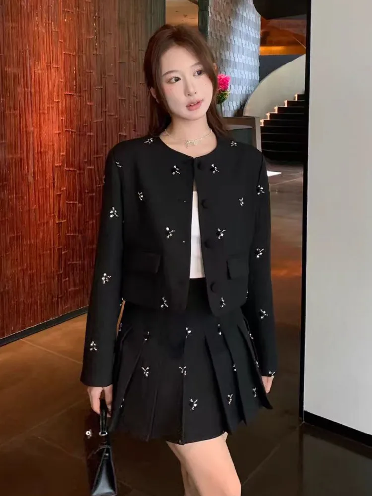 High Street French Two Piece Set Women Outfit Korean Elegant Fashion Embroidery Suit Coat + Skirt 2 Piece Sets Conjuntos Cortos