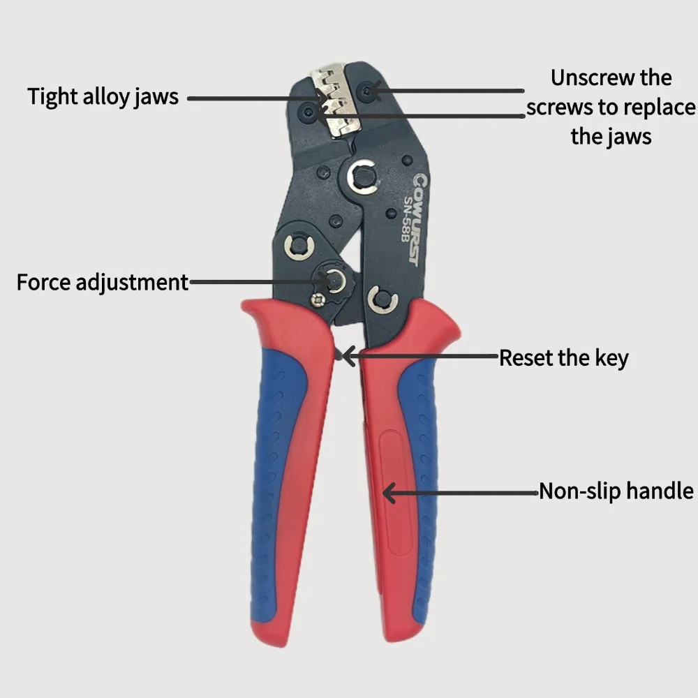 Pinza per crimpare terminali per auto SN-58B con un set di ganasce aggiuntivo per terminali a pressatura a freddo e pinze per utensili per l'inserimento del perno a molla