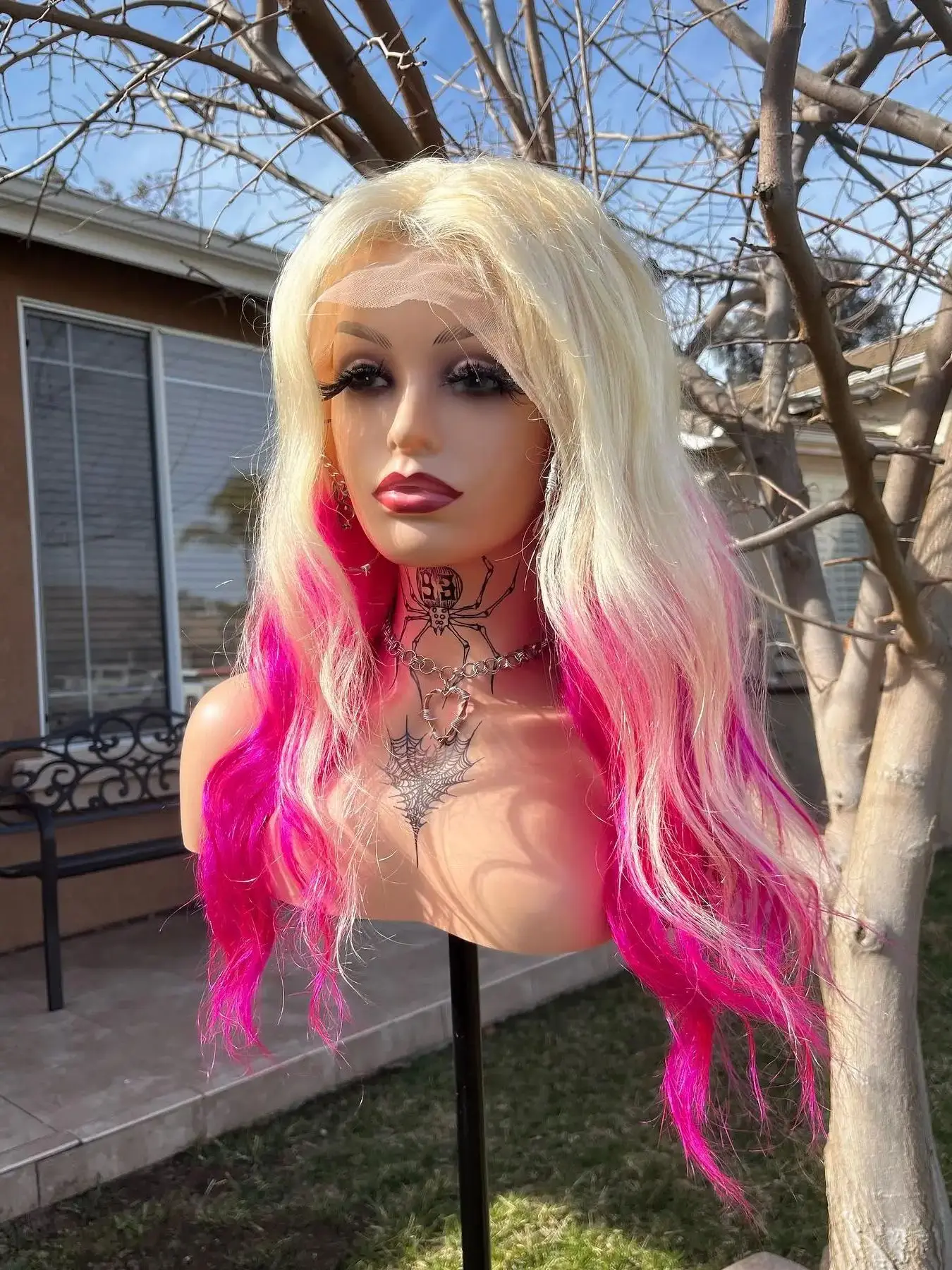 MXWIGS-loira Ombre rosa peruca dianteira do laço para mulheres, cabelo do bebê, cosplay macio, longo, sem cola, pré-arrancadas, resistente ao calor, 26"