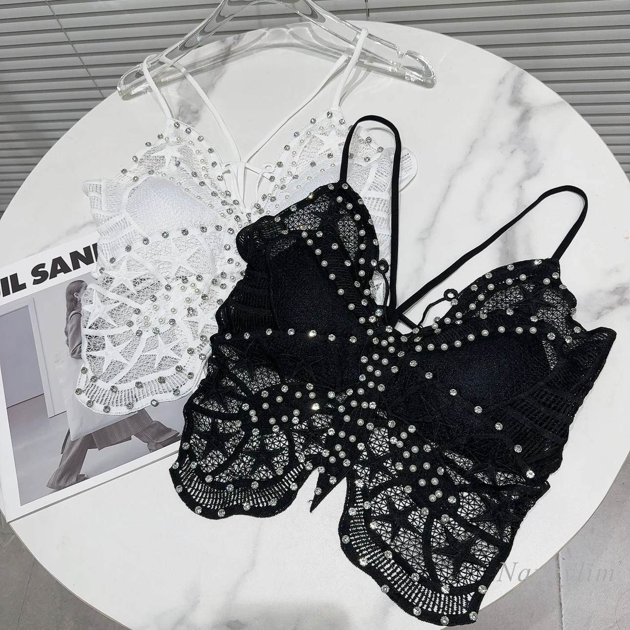 Lace Camisole for Women 2024 Spring and Summer New Hot Girl Five-Pointed Star Rhinestone Lace Bow Beauty Back Camisoles Tops