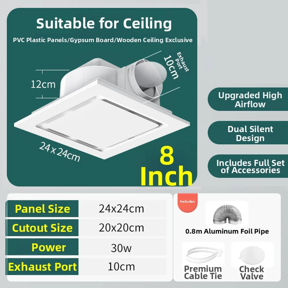 Ceiling Exhaust Fan with 110 CFM Airflow Quiet Operation Ventilation Fan for Bathroom Kitchen Bedroom ABS Material