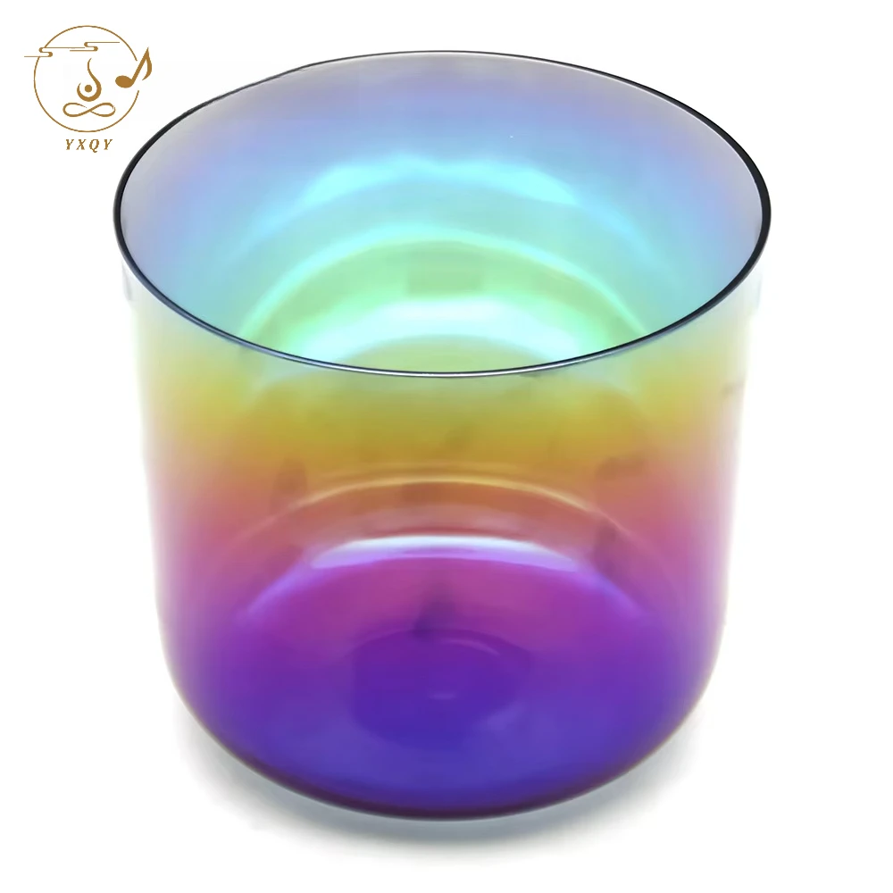 YXQY Colorful Bath Energy Cosmic Light Clear Crystal Singing Bowl With Accessories  for Therapy with Malle percussion