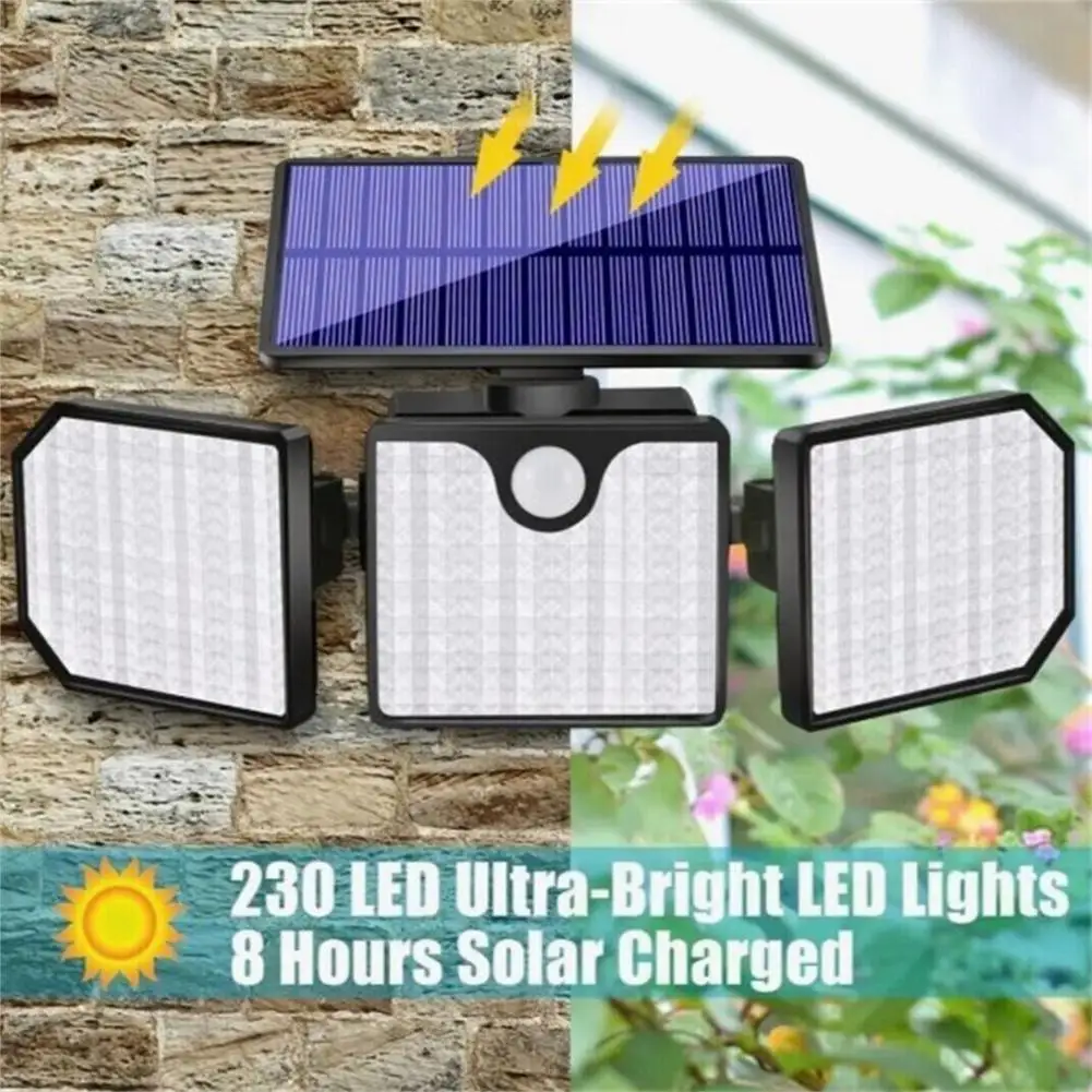 

Solar Security Lights 3 Heads Adjustable Ip65 Waterproof 90000lm High Brightness Motion Flood Light