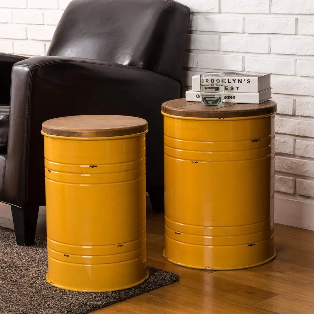 

Nesting Tables or Living Room, Round Coee Table Set o 2, Metal armhouse Small Accent End Table with Storage and Lid or Bedroom O