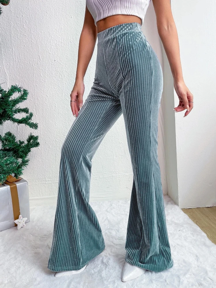 Women's autumn and winter new high-waisted corduroy flared pants, solid-color casual wide-leg trousers, loose floor-length pants