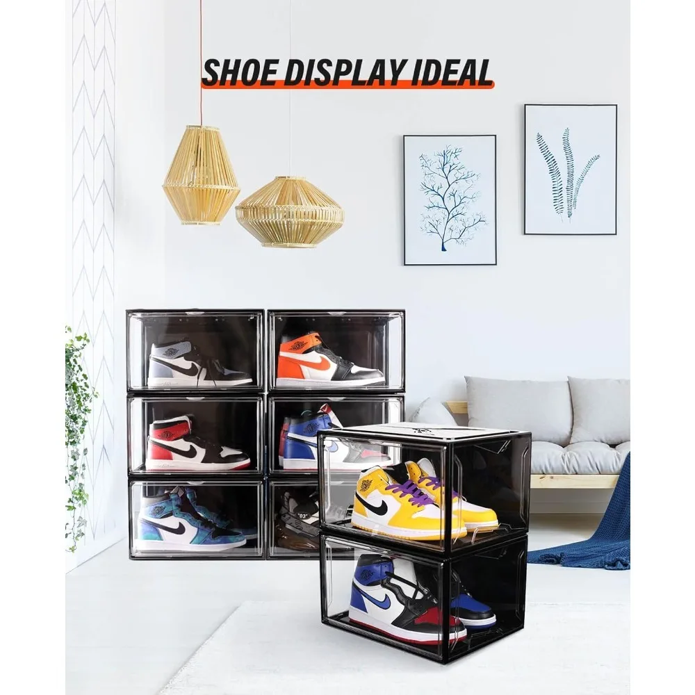 3 Pack Clear Shoe Storage Boxes Stackable，Clear Sneaker Storage Acrylic Boxes for Display, Fit Shoe Size Up To US 15