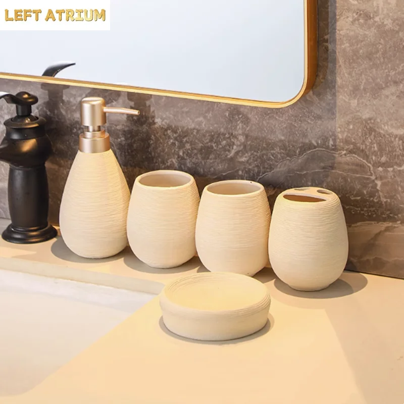 

Ceramic Bathroom Supplies, Lotion Bottle, Toothbrush Holder, Soap Dish, Melamine Tray, Mouthwash Cup/bathroom Accessories Set