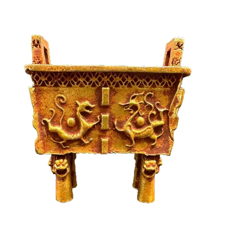 Golden Four Divine Beasts Ornament for Home Ceremony Art Tea Table Desktop Incense Burner