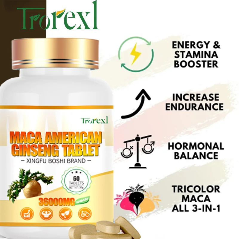 Organic Maca Ginseng Tablets - Non-GMO Supports Reproductive Health Natural Energizer