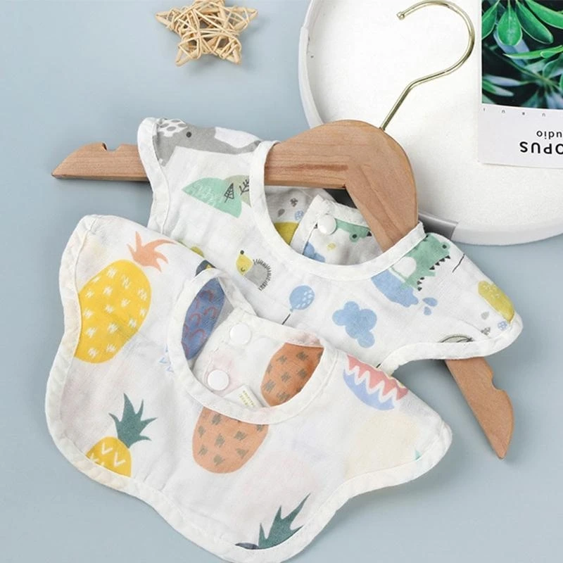 

J15U Baby Bib 360 Degrees Rotating Four Layer Thin Fabric Bibs for Newborn Girls Boys Toddler Drinking Eating