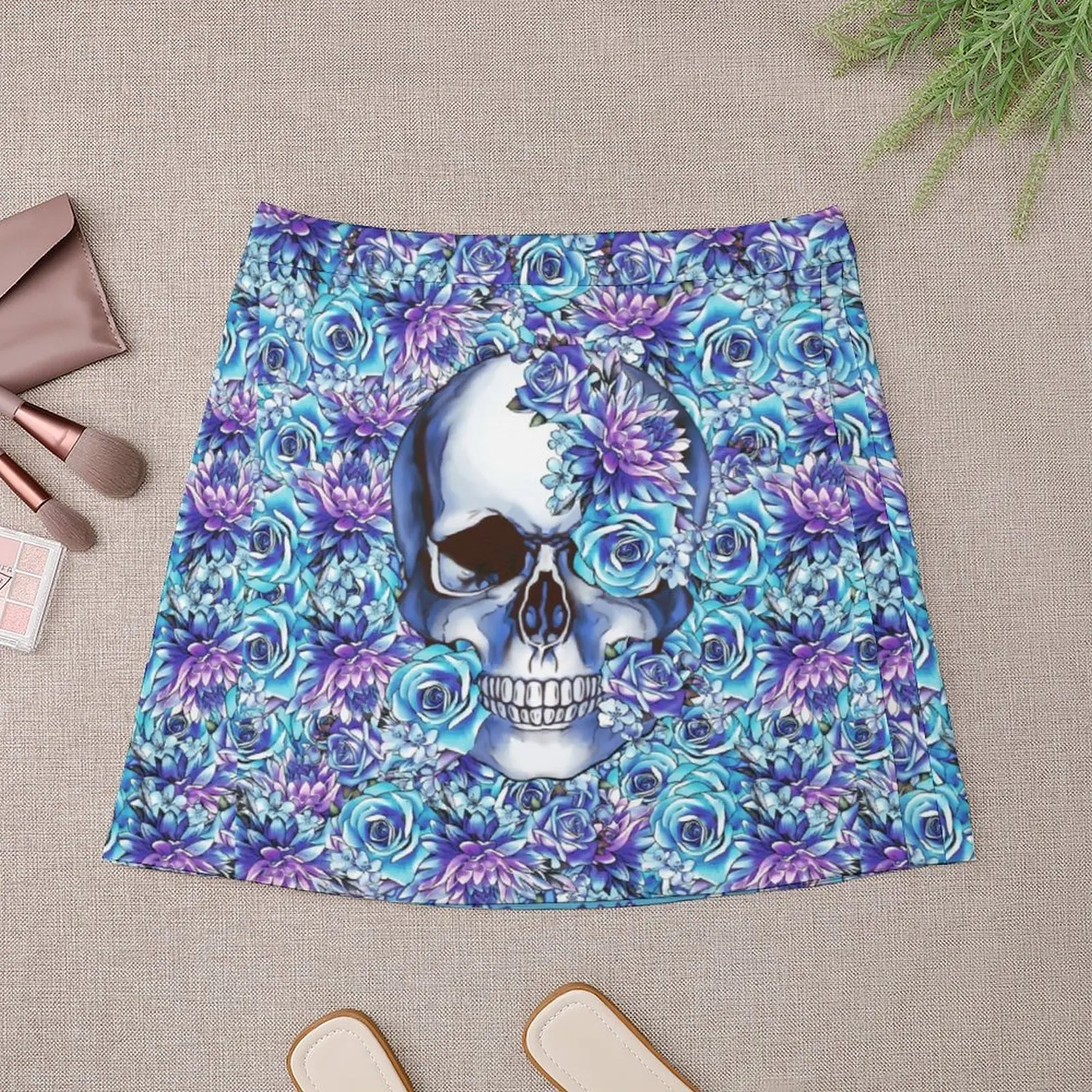 Skeleton Print Skirt Summer Sugar Skull Blue Floral Street Wear Casual A-line Skirts Kawaii Mini Skirt Pattern Oversize Clothes