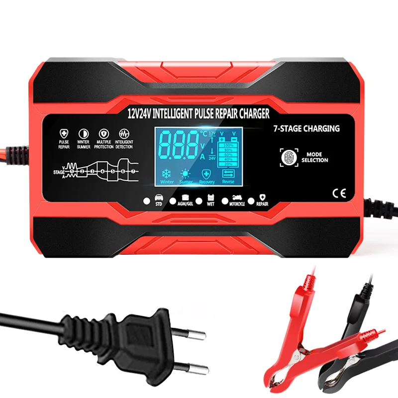 12V 10A 24V 5A Pulse Repair Charger with LCD Display, Motorcycle & Car Battery Charger,Automatic Smart Fast Battery Charger