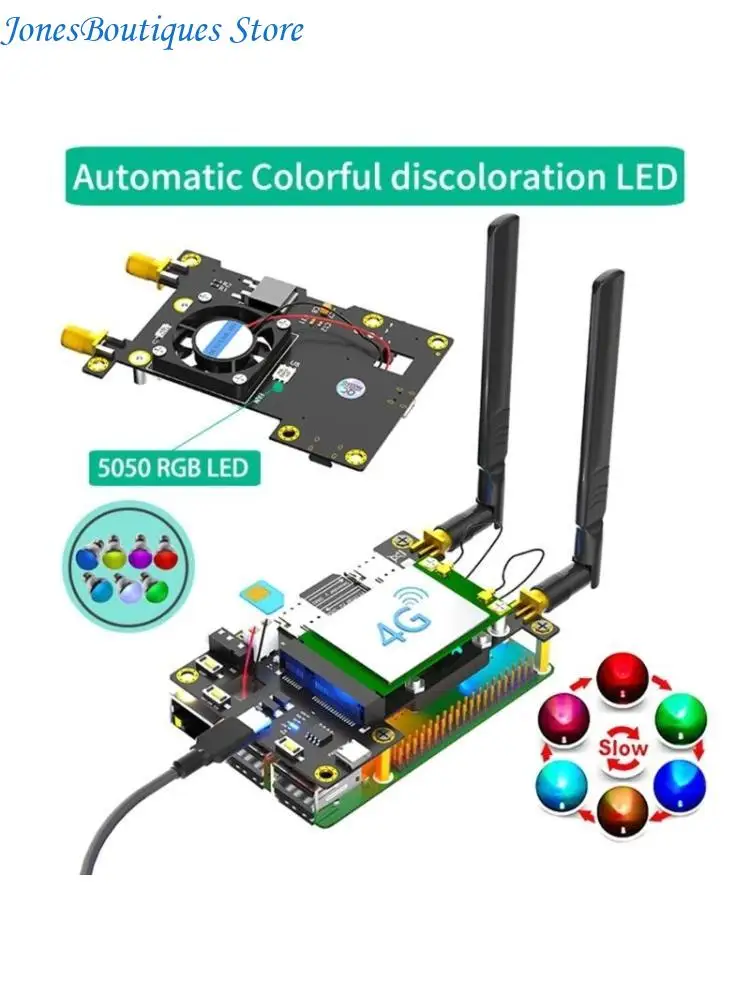 

3G 4G LTE Base HAT for Raspberry Tinker Board Milk Coolers Fan Automatic Discoloration LED W8KE