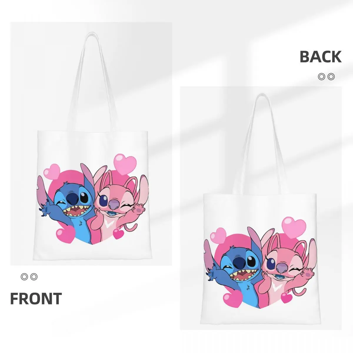 Custom Kawaii Printing Lilo Stitch Cartoon Anime Manga Shopping Tote Bag Portable Canvas Shopper Shoulder Handbag