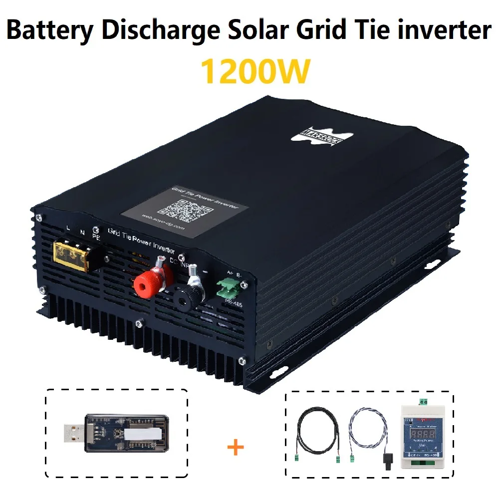 Solar Grid Tie Microinverter 1200W Black 48V 60V 72V 96VDC Battery Discharge Converter AC120V 230V Pure Sine Wave With WIFI