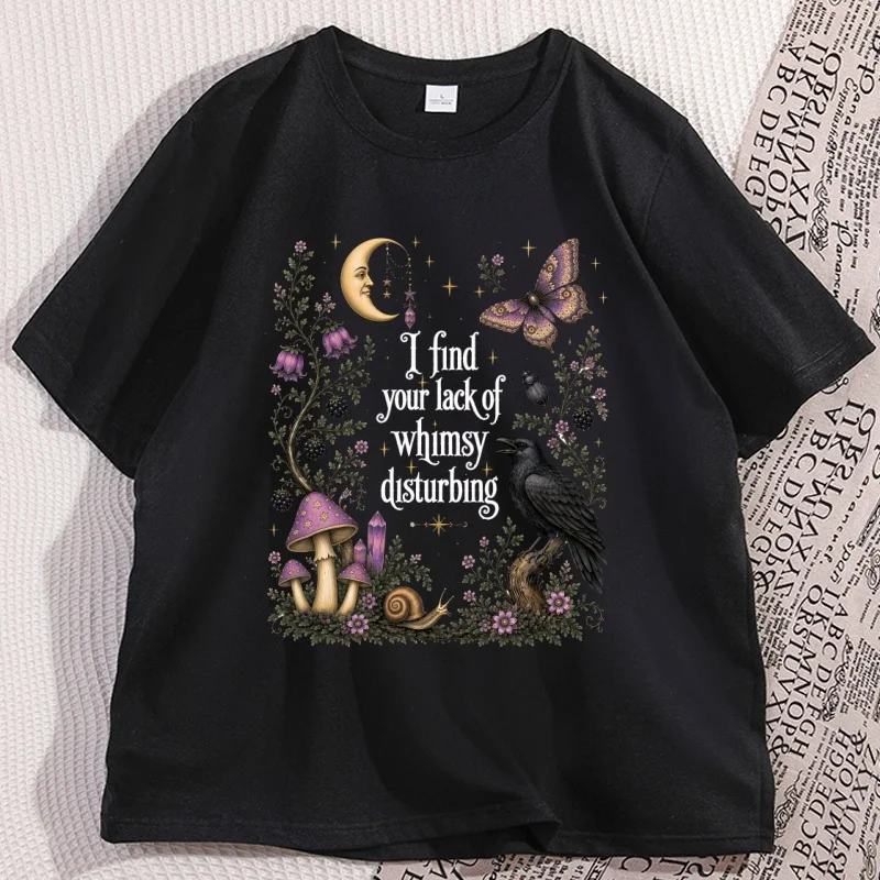 Lack of Whimsy Crow T Shirt Witchy Autumn Tee Celestial Moth Halloween T-shirt for Men Women Cotton Short Sleeve Crewneck Tees