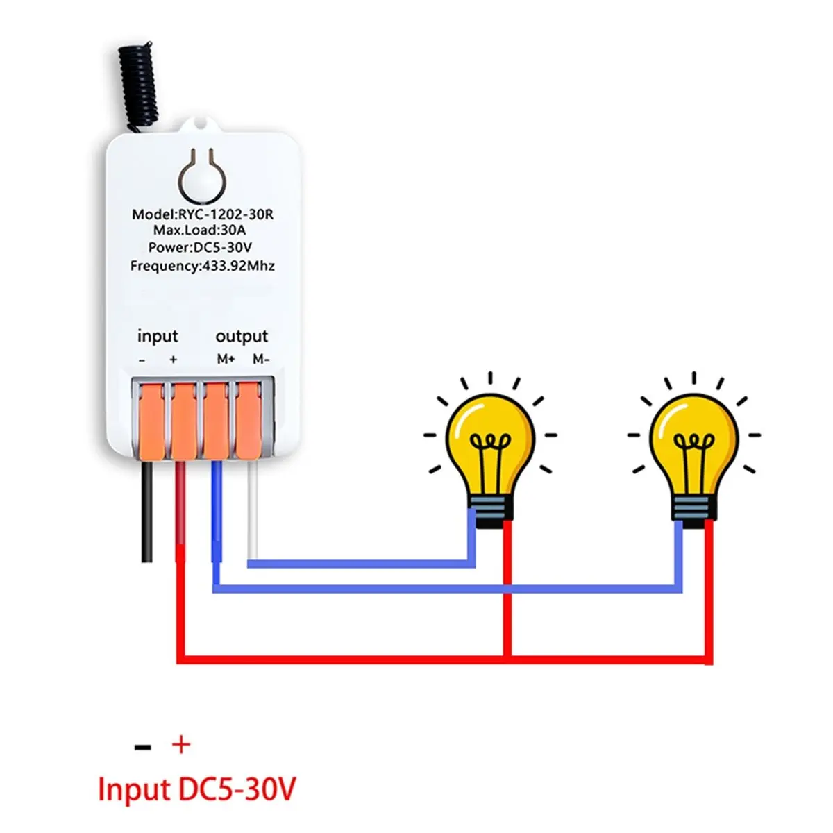 A49T 433MHz Motor Switch 30A DC 5V-30V KR1202-30R for Remote Control of Motor Forward and Reverse Rotation 30m