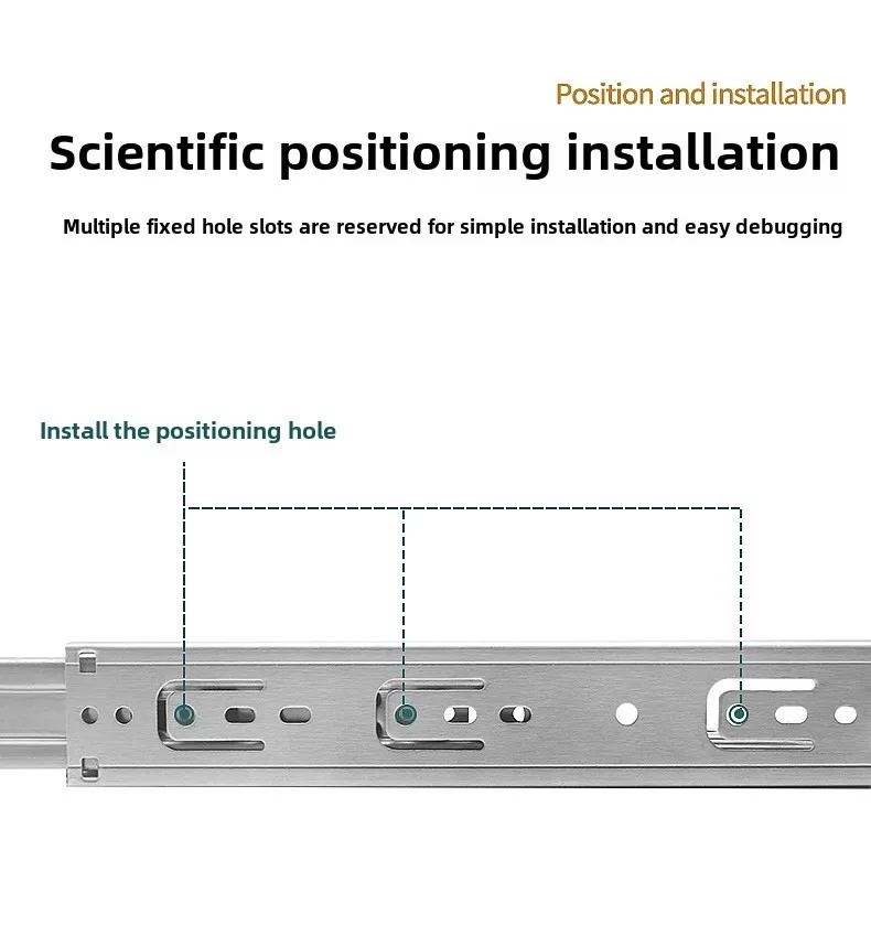 10' - 22' 45mm breite Edelstahl-Schubladenauszüge mit Soft-Close-Funktion, dreiteilige Schubladenschienen für Möbelbeschläge – Detail 6