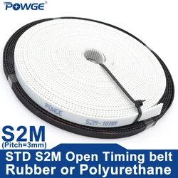 POWGE PU Neoprene Rubber STD S2M Open Timing belt width 6/10/12/15/20mm Polyurethane Steel STD2M Belt Small backlash 3D printer