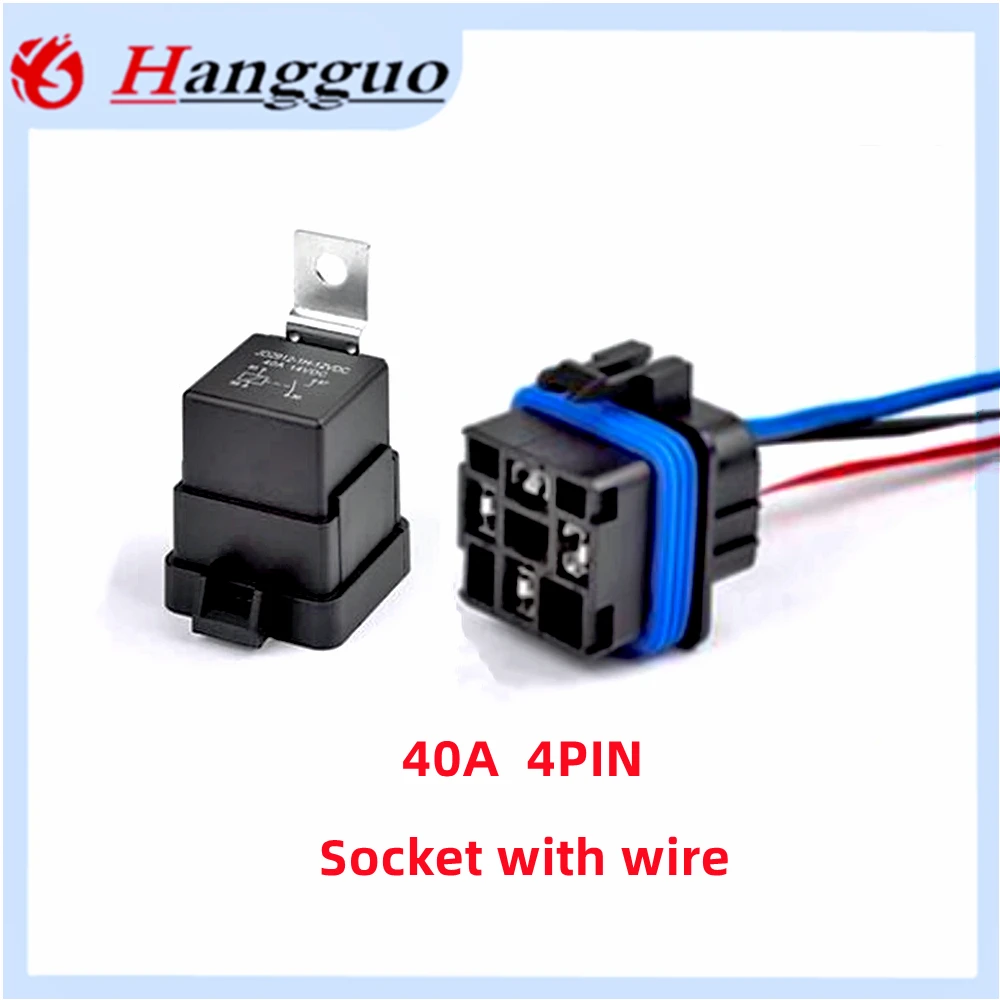 Car Auto Automobile Relay Sealed Waterproof Integrated Wired 40A DC12V 24V 5Pin 4pin Auto Relay + Holder With 105mm Length Wires