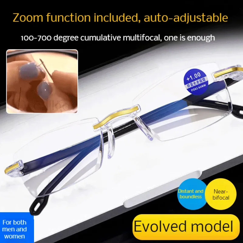 Fashion Diamond Cut Edge Blue High Definition Presbyopia OnePiece AntiBlue Light Glasses