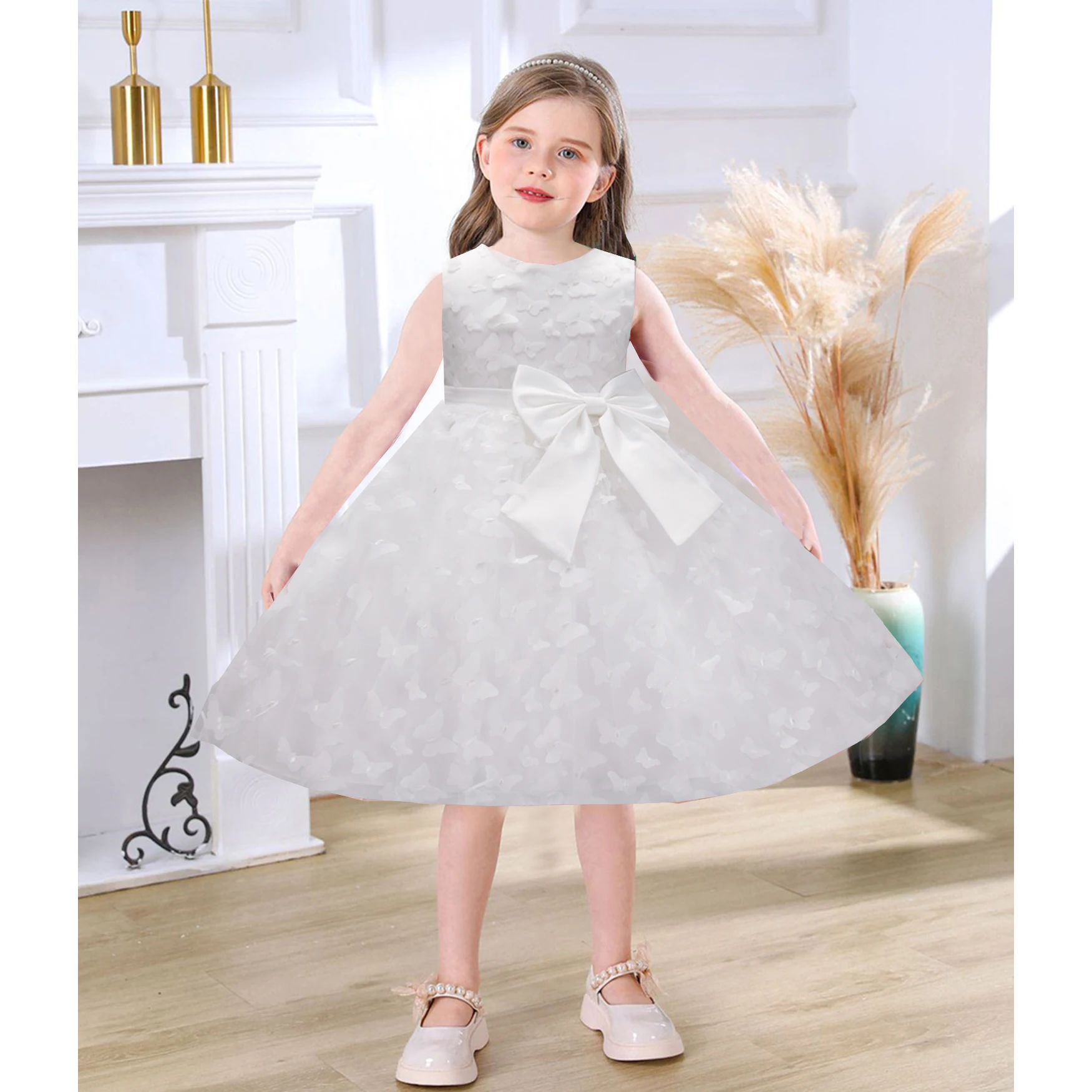 

Michella Fashion Butterfly Bowknot Appliqued Flower Girl Birthday Party Pageant Formal Dance Party Dress