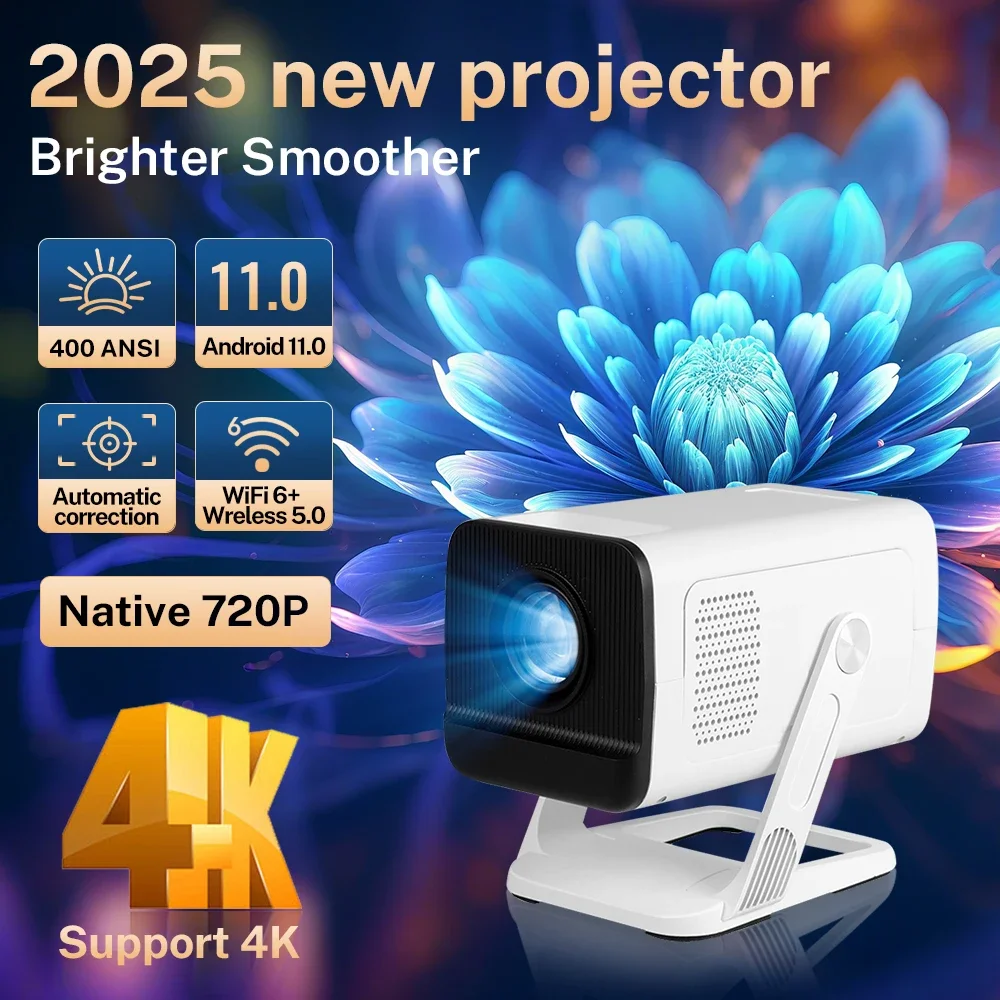 جهاز عرض LynCast صغير محمول 400ANSI WiFi6 BT5.4 بتركيز تلقائي أندرويد 11 جهاز عرض يدعم Full HD 4K سينما منزلية خارجية X1AQ